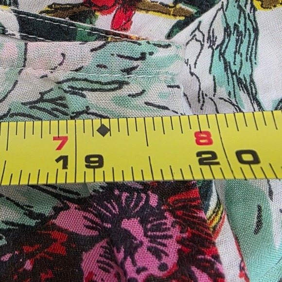 Anthropologie Women Sz L Floral Bird Print Slip Dress White Pink Green Whimsy - Picture 10 of 10